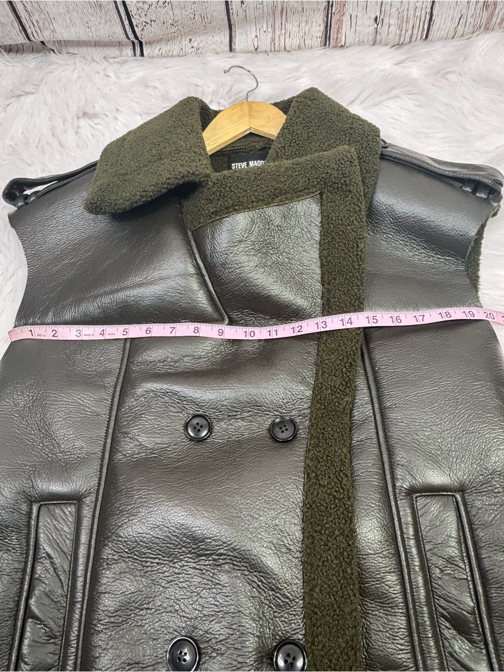 🏷️NWT Steve Madden Women’s Large Fawn Sleeveless Mixed Media Vest Dark Green NEW - Picture 16 of 16